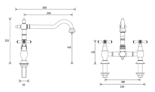 Technical image of Bristan Colonial Colonial Bridge Mixer Kitchen Tap (Chrome).