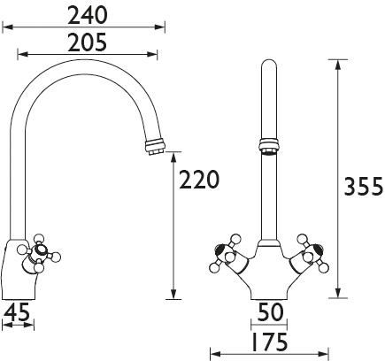 Technical image of Bristan Colonial Easy Fit Kingsbury Mixer Kitchen Tap (TAP ONLY, Chrome).