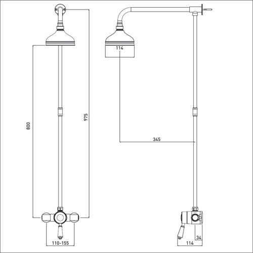 Technical image of Bristan Colonial Exposed Bar Shower Valve With Riser (1 Outlet, Chrome).