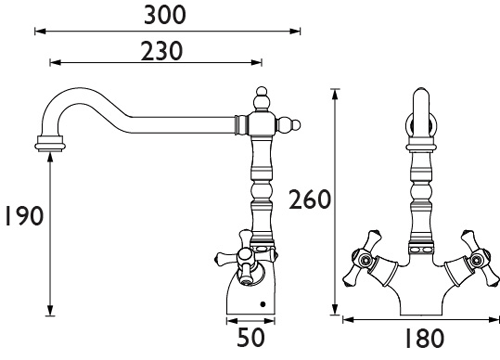 Technical image of Bristan Colonial Colonial Easy Fit Mixer Kitchen Tap (Antique Bronze).