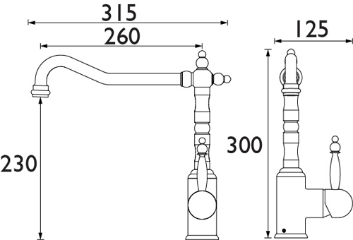 Technical image of Bristan Colonial Colonial Easy Fit Mixer Kitchen Tap (Chrome).