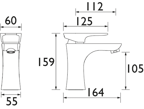 Technical image of Bristan Hourglass 1 Hole Bath Filler Tap (Graphite Glisten).