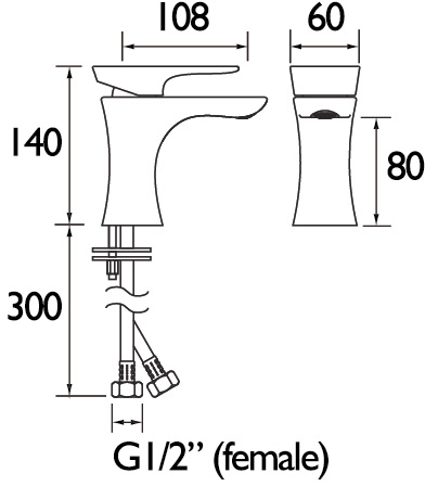 Technical image of Bristan Hourglass Basin Mixer Tap (Copper Radiance).