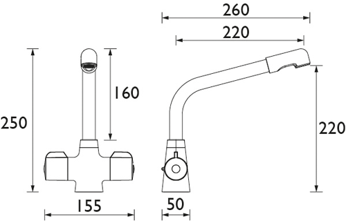 Technical image of Bristan Kitchen Easy Fit Manhattan Mixer Kitchen Tap (TAP ONLY, Beige).