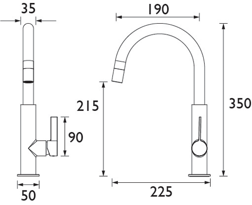 Technical image of Bristan Kitchen Melba Mixer Kitchen Tap (Chrome & Black).