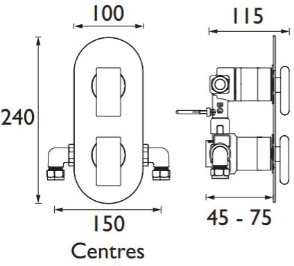 Technical image of Bristan Pivot Concealed Shower Valve (2 Outlets, Graphite Glisten).