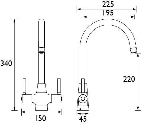 Technical image of Bristan Kitchen Easy Fit Monza Mixer Kitchen Tap (TAP ONLY, Chrome).