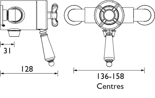 Technical image of Bristan 1901 Exposed Shower Valve With Dual Controls (1 Outlet, Gold).