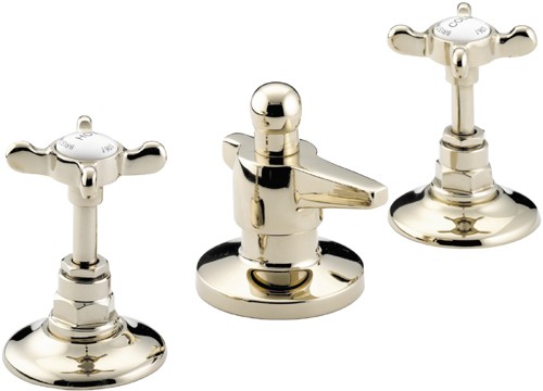 Larger image of Bristan 1901 Three Hole Bidet Mixer Tap & Pop Up Waste, Gold Plated.