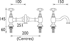 Technical image of Bristan 1901 Bridge Basin Mixer Tap, Chrome Plated.