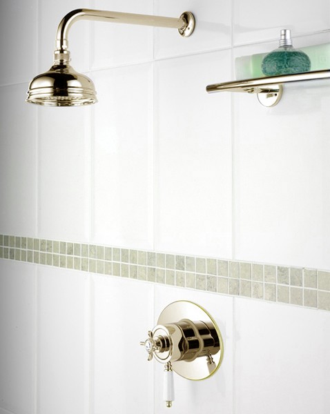 Larger image of Bristan 1901 Traditional Thermostatic Shower Valve And Shower Head, Gold.
