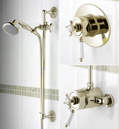 Larger image of Bristan 1901 Traditional Thermostatic Shower Valve And Slide Rail, Gold.