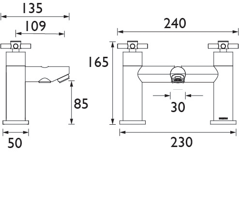 Technical image of Bristan Nero Basin & Bath Filler Tap Pack (Chrome).