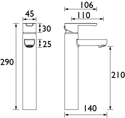 Technical image of Bristan Nero Tall Basin & Bath Shower Mixer Tap Pack (Chrome).