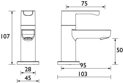 Technical image of Bristan Nero Basin & Bath Filler Tap Pack (Chrome).