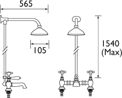 Technical image of Bristan 1901 Fixed Rigid Riser Rail, Gold Plated.