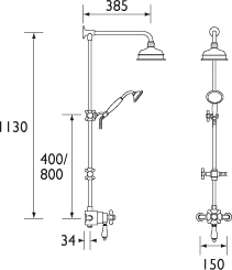 Technical image of Bristan 1901 Traditional Thermostatic Shower Valve With Rigid Riser, Chrome.