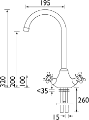 Technical image of Bristan 1901 Monobloc Sink Mixer Tap, Chrome Plated. NSNKEFC