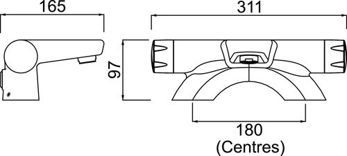 Technical image of Bristan Commercial Thermostatic Bath Filler Tap (TMV3, Deck Mounted).