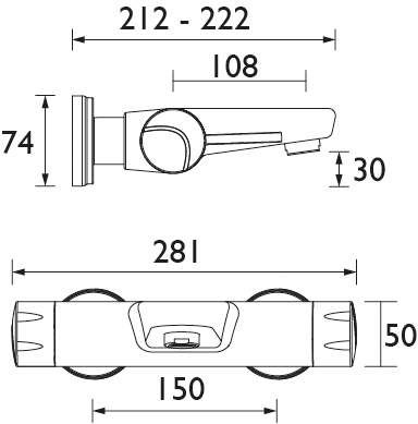 Technical image of Bristan Commercial Thermostatic Bath Filler Tap (TMV3, Wall Mounted).