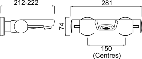 Technical image of Bristan Commercial Thermostatic Bath Filler Tap (TMV3, Wall Mounted).