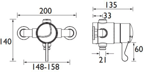 Technical image of Bristan Commercial Exposed Shower Valve  With Lever Handle (TMV3).