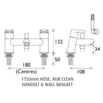 Technical image of Bristan Orta Eco Bath Shower Mixer Tap (8 l/min, Chrome).