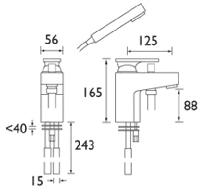 Technical image of Bristan Ovali 1 Tap Hole Bath Shower Mixer Tap With Shower Kit (Chrome).