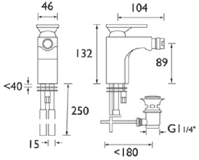 Technical image of Bristan Ovali Mono Bidet Mixer Tap With Pop Up Waste (Chrome).