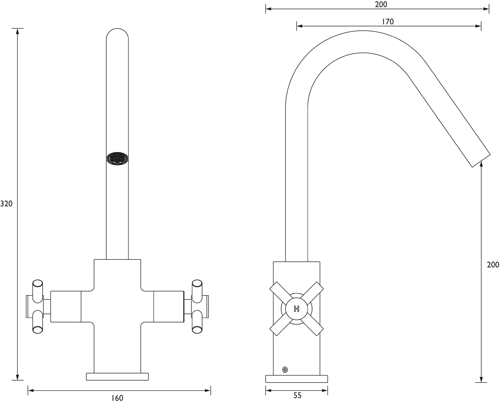 Technical image of Bristan Kitchen Pecan Easy Fit Mixer Kitchen Tap (Chrome).