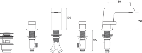 Technical image of Bristan Pivot 3 Hole Basin Mixer Tap With Clicker Waste (Chrome).