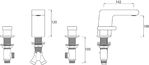 Technical image of Bristan Pivot 3 Hole Bath Filler Tap (Chrome).