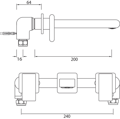 Technical image of Bristan Pivot Wall Mounted Basin & Bath Filler Tap Pack (Chrome).