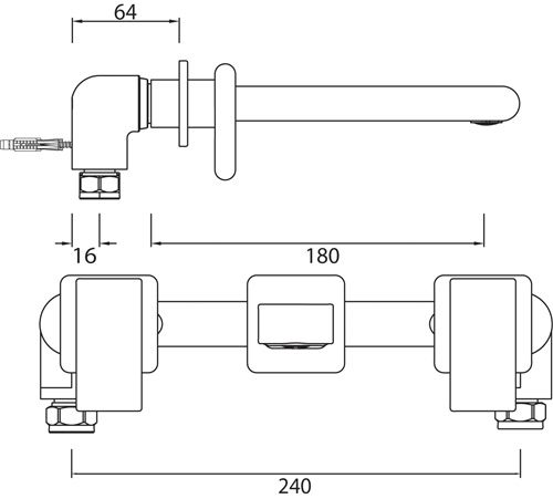 Technical image of Bristan Pivot Wall Mounted Basin & Bath Filler Tap Pack (Chrome).