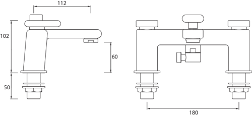 Technical image of Bristan Pivot Basin & Bath Shower Mixer Taps Pack (Chrome).