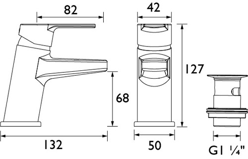 Technical image of Bristan Pisa Basin Mixer Tap With Clicker Waste (Chrome).