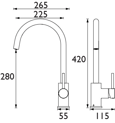 Technical image of Bristan Kitchen Easy Fit Pistachio Mixer Kitchen Tap (TAP ONLY, Brushed Nickel).