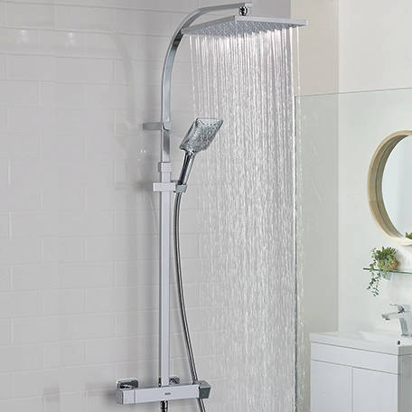 Larger image of Bristan Qubo Bar Thermostatic Shower Valve & Rigid Riser Kit (Chrome) CLEARANCE.