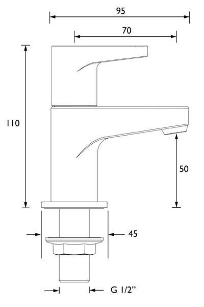 Technical image of Bristan Quest Basin Taps (Pair, Chrome).