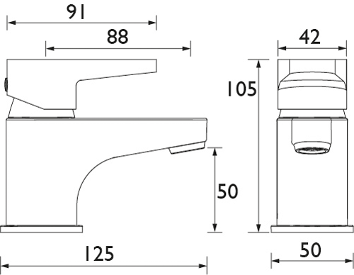 Technical image of Bristan Quest Basin Mixer Tap With Clicker Waste (Chrome).