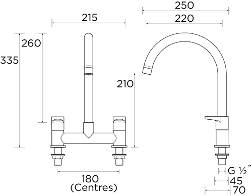 Technical image of Bristan Quest Deck Mixer Kitchen Tap (Chrome).