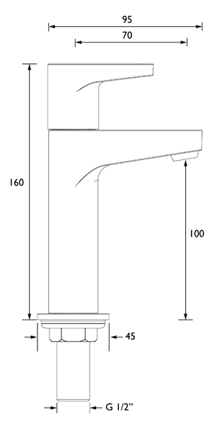 Technical image of Bristan Quest High Neck Pillar Kitchen Taps (Chrome).