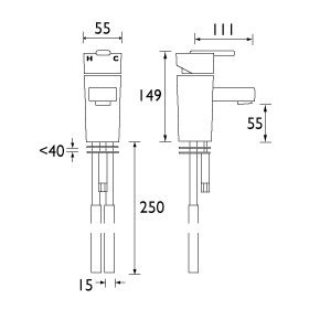 Technical image of Bristan Qube Basin Mixer Tap (Chrome).