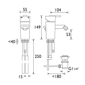 Technical image of Bristan Qube Mono Basin & Bidet Taps Pack (Chrome).