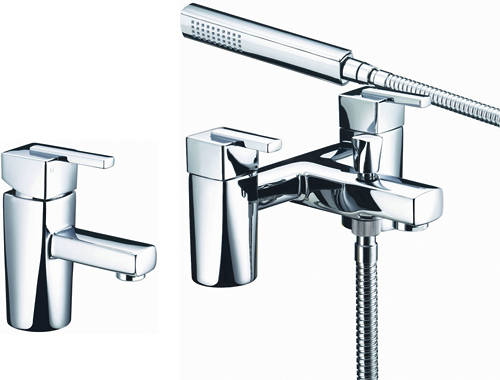 Larger image of Bristan Qube Basin & Bath Shower Mixer Taps Pack (Chrome).