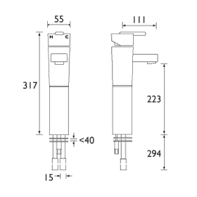 Technical image of Bristan Qube Tall Basin & Bath Filler Taps Pack (Chrome).