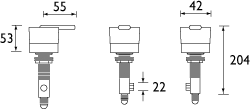 Technical image of Bristan Qube 3/4" Side Tap Valves (Chrome).