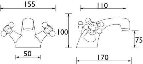 Technical image of Bristan Regency Basin & Bath Shower Mixer Tap Pack (Gold).