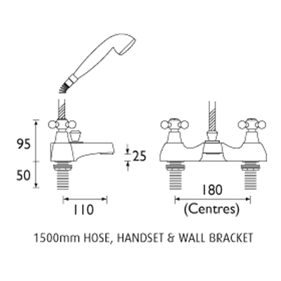 Technical image of Bristan Regency Basin & Bath Shower Mixer Tap Pack (Gold).