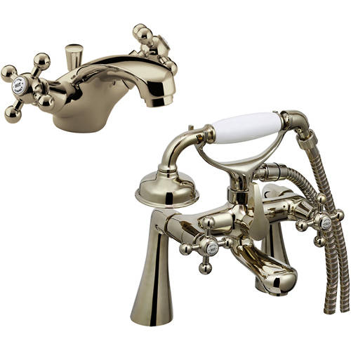 Larger image of Bristan Regency Basin & Bath Shower Mixer Tap Pack (Gold).